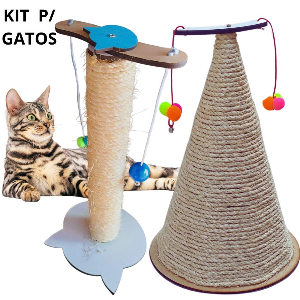 Arranhadores Para Gatos Cone e Poste Brinquedos Pet FN Pets Premium Antiestresse e Diversão