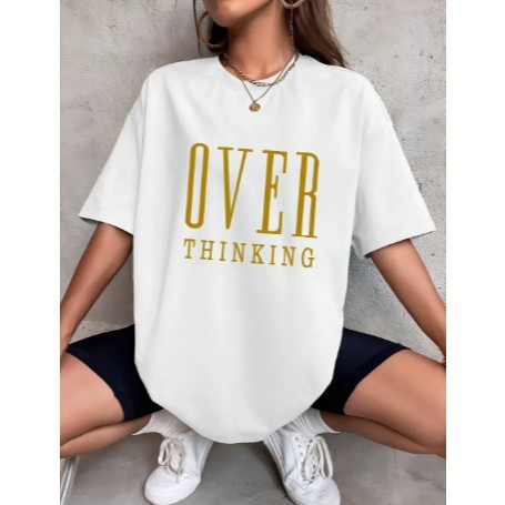 Camiseta Feminina Oversized Over Thinking – Streetwear Casual Academia 100% Algodão Premium 30.1