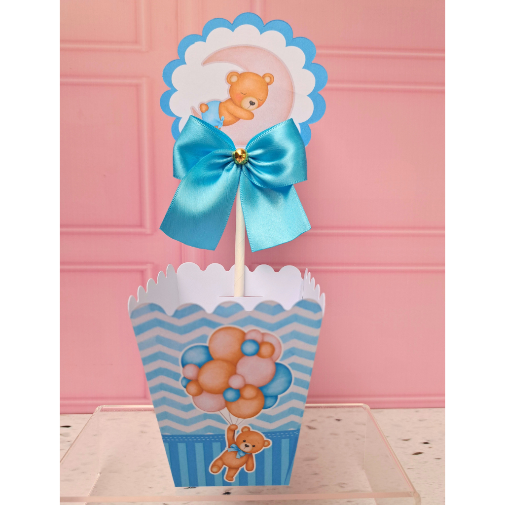 CAIXA CACHEPO / CENTRO DE MESA PERSONALIZADO CHA DE BEBE URSINHO / BALOREIRO Lembrancinha Aniversário PEGUE E MONTE