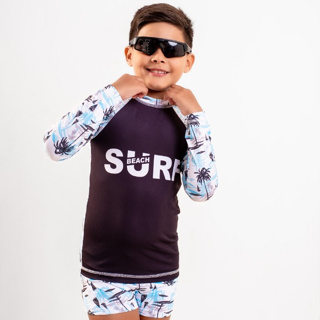Conjunto Infantil Praia Menino Surf Beach UV50+ Roupa de Banho Manga Longa praia piscina sol mar em Oferta na Shopee