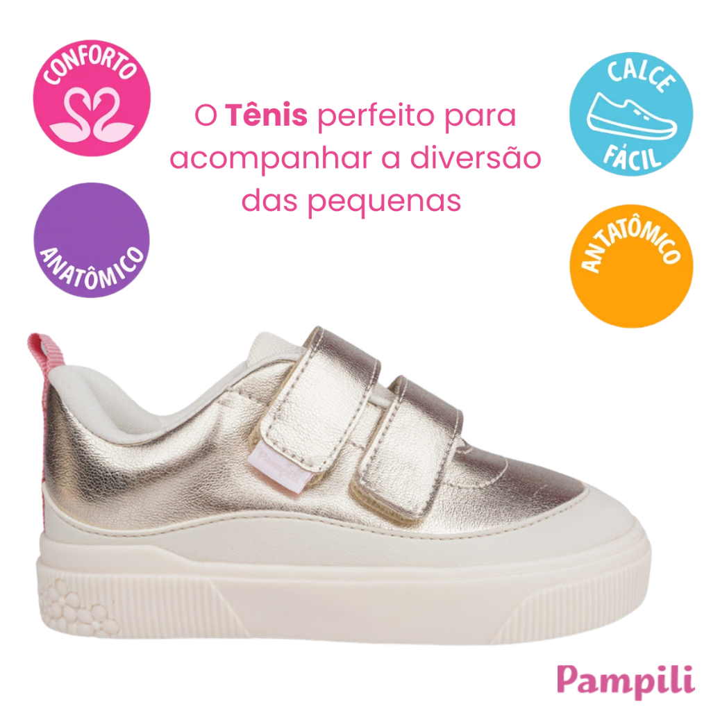 Tênis Infantil menina Pampili Feminino Yumi Clássico Fecho Duplo resistência térmica em Oferta na Shopee