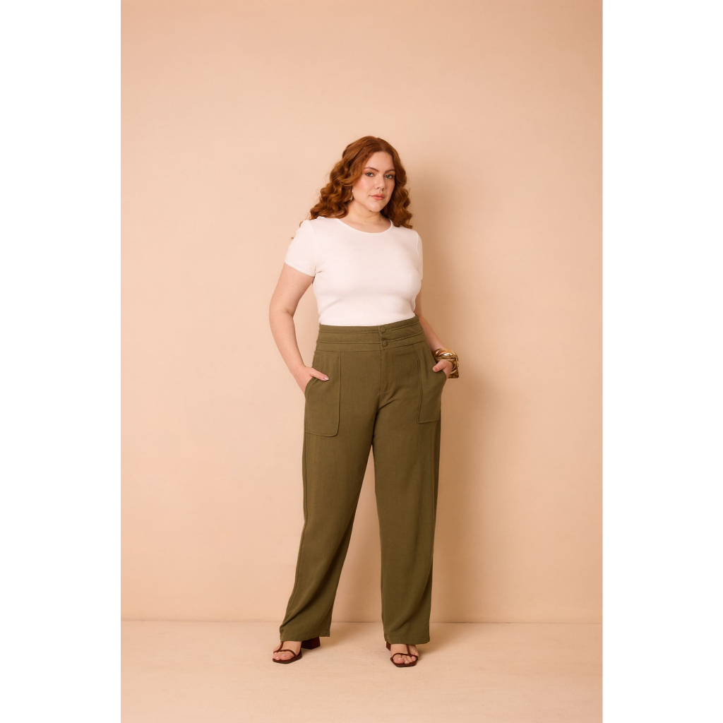Calça Feminina Plus Size Marjorie Viscolinho Social Soltinha Confortável Elegante Trabalho Casual