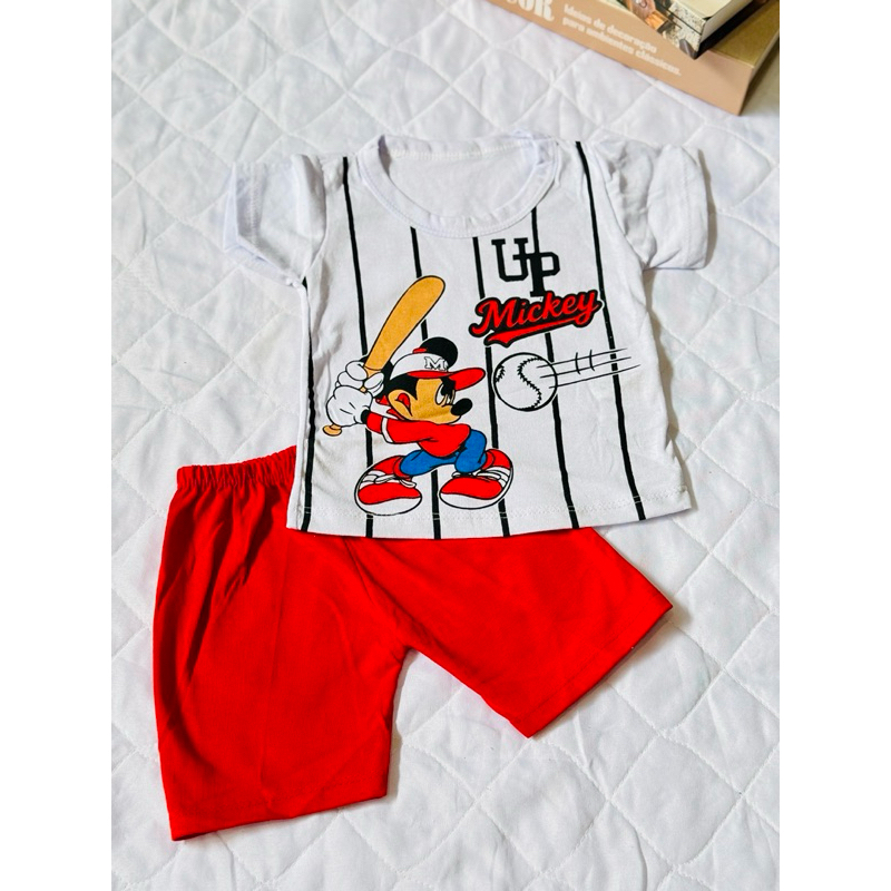 Conjunto Bebê Personagem Mikey - Roupa Infantil Menino Camiseta e bermuda | Look Esportivo e Confortável 100% Algodão