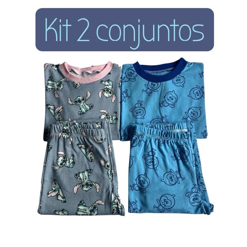 Kit 2 Pijamas Infantis 100% Algodão meia estacao| Conjunto longo Menino e Menina | Roupas Confortáveis e Fresquinhas