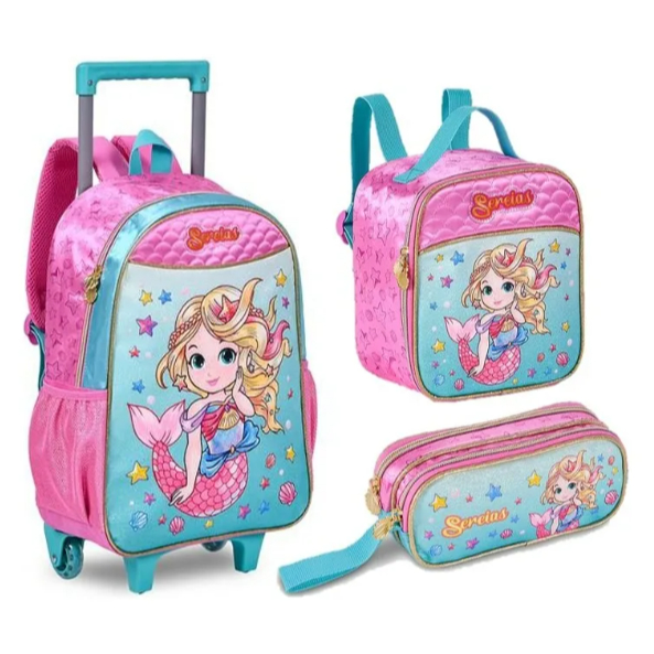 Kit Mochila Rodinha Sereia Lancheira Estojo Menina Clio - Sereia Brilhorsa em Oferta na Shopee