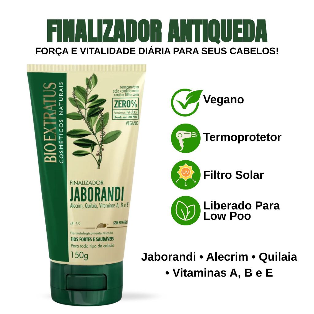 Finalizador Bio Extratus Antiqueda 150g | Creme Pentear Vegano Fortalecedor com Jaborandi, Alecrim