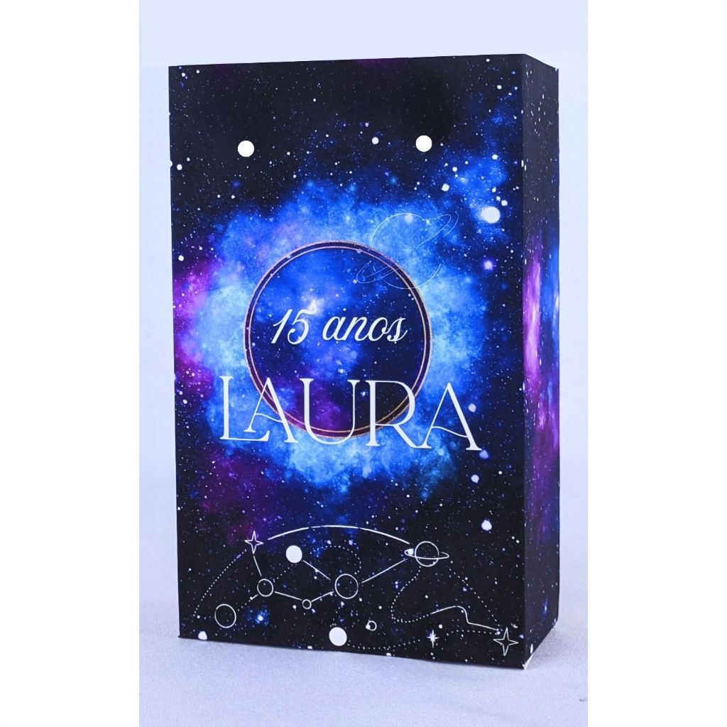 Kit 10 a 50 Sacolinha Galaxia 15 anos Personalizada Papel Offset 180g Sem Alça