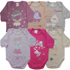 Body Bebê Manga Longa Estampado Kit 6 Peças Zig Mundi Fabricado pela Bicho Molhado