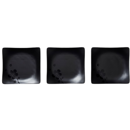 Kit 03 Prato Kanpai Premium Raso Quadrado Preto de Melamina 22,9cm Comida Japonesa - Bestfer