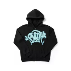 Moletom De Zíper Preto Com Estampa Streetwear Unissex Com Capuz