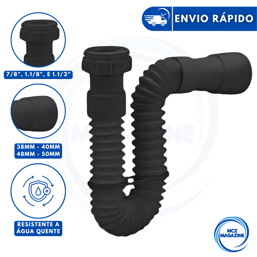 Sifão Flexível Sanfonado Ajustável Pia de Cozinha Tanque Banheiro PRETO em Oferta na Shopee
