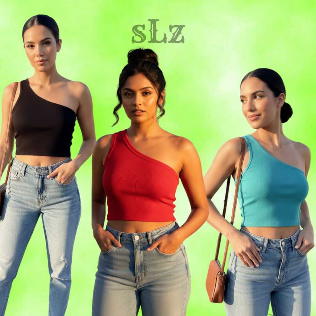 Cropped Feminino Ribana Canelado Nula Manga Um Ombro So posui bojos Nula Manga Ribana Cropped Basico