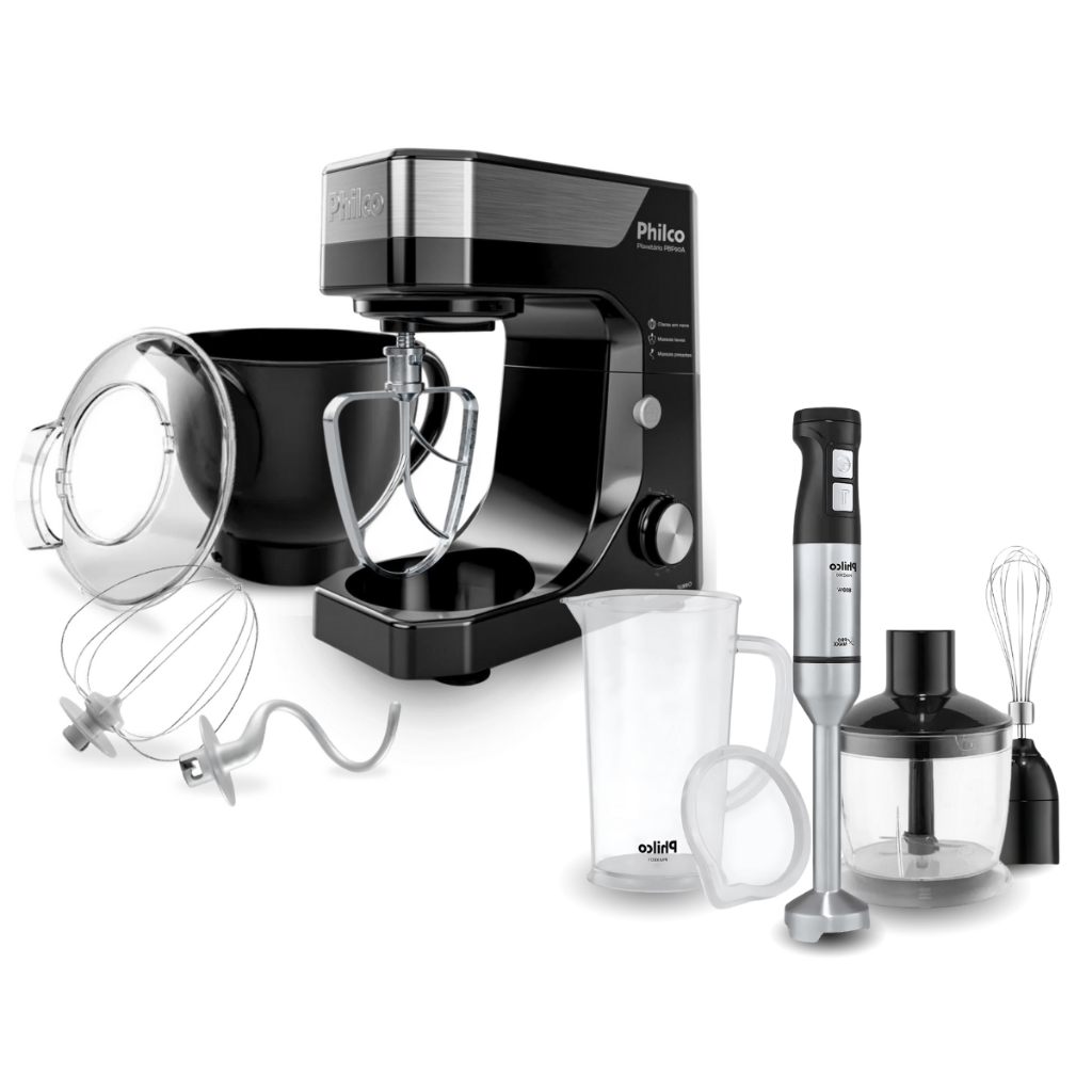 Kit 6 Em 1 Philco Batedeira Planetaria E Mixer Premium Cheff - Preto
