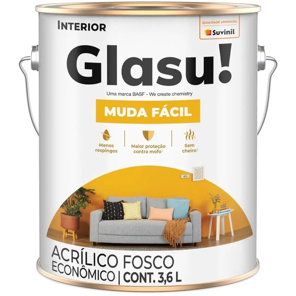 Tinta Acrílica Glasu Suvinil Pintura Essencial Gelo 3,6 Litros