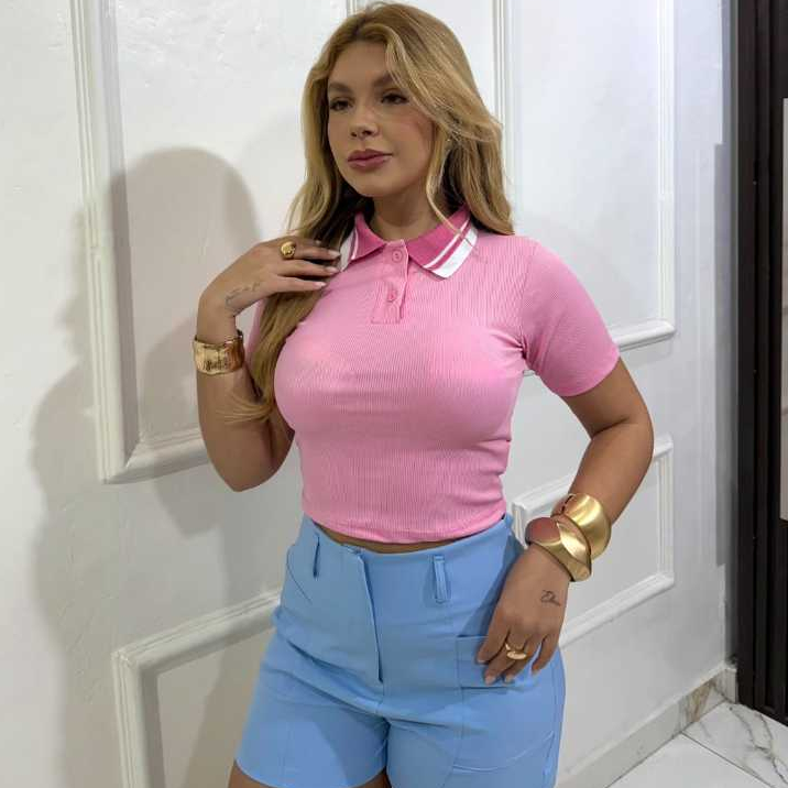 blusa feminina estilosa camiseta polo feminina gola manga curta luxo elegante Baby look blusa cropped gola polo ribana p em Oferta na Shopee