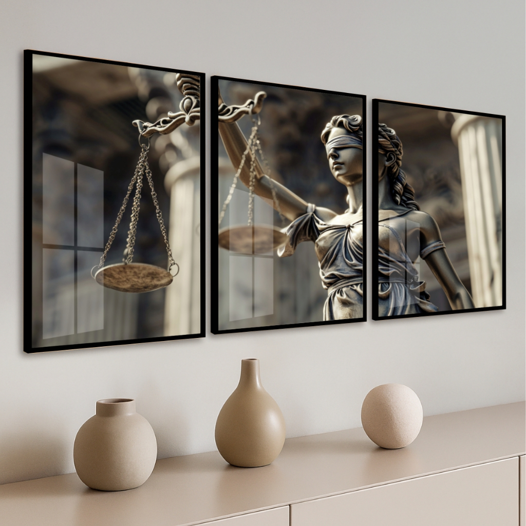 Quadro Moldura e Vidro Kit 3 Peças Deusa da Justiça Balança Decoração Escritório De Advocacia em Oferta na Shopee