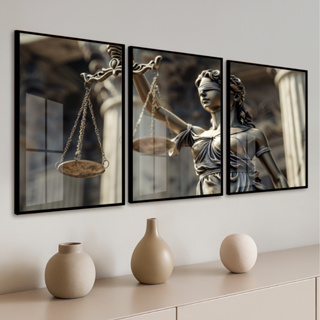 Quadro Moldura e Vidro Kit 3 Peças Deusa da Justiça Balança Decoração Escritório De Advocacia em Oferta na Shopee