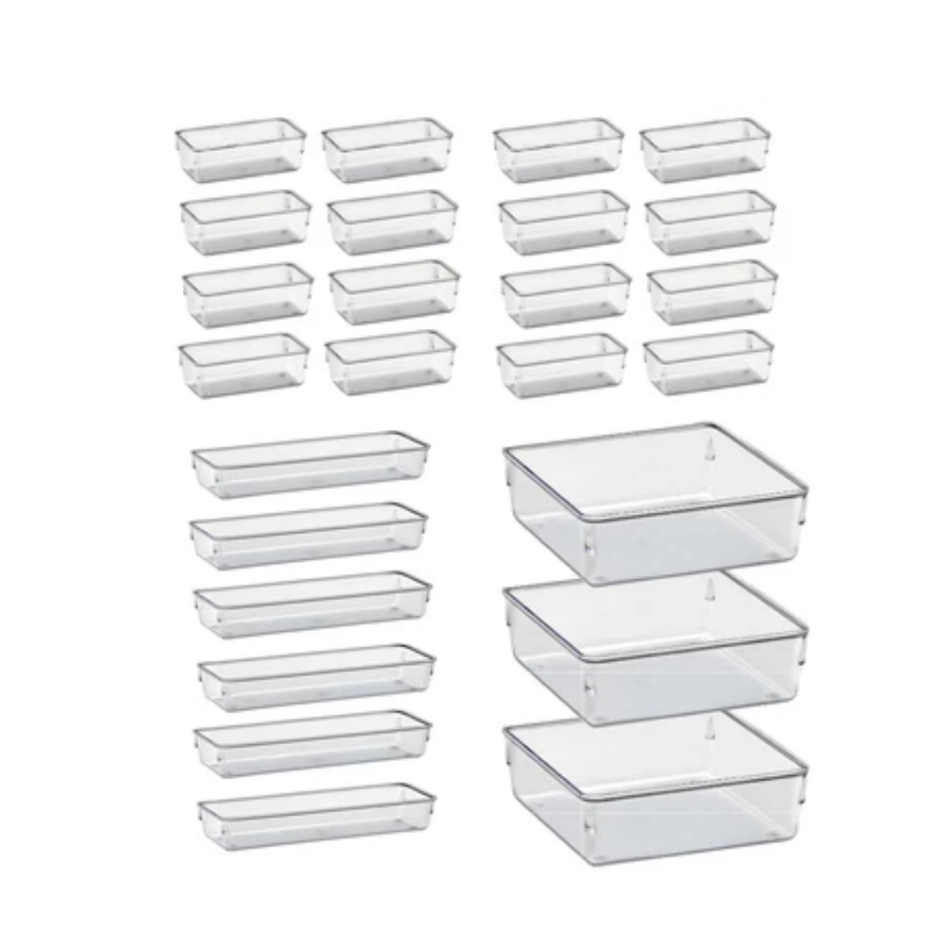 Kit 28 Organizador Multiuso Modular Gavetas Geladeira Acrilico Cristal