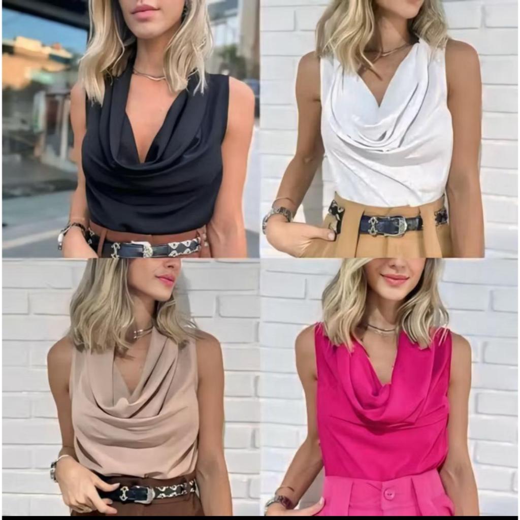Blusa Feminina Gola Boba Suplex Light Elegante Social Tendencia Blogueira verão.