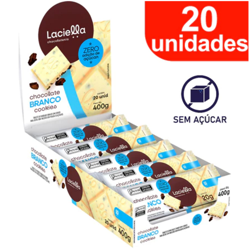 Chocolate Laciella Zero Açúcar 20g Branco Cookies - 20 un em Oferta na Shopee