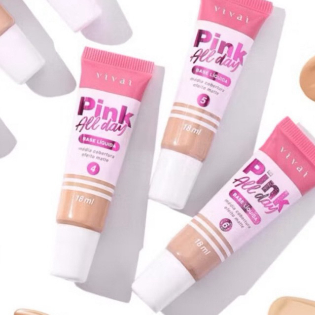 BASE LIQUIDA VIVAI PINK ALL DAY MEDIA COBERTURA EFEITO MATTE em Oferta na Shopee