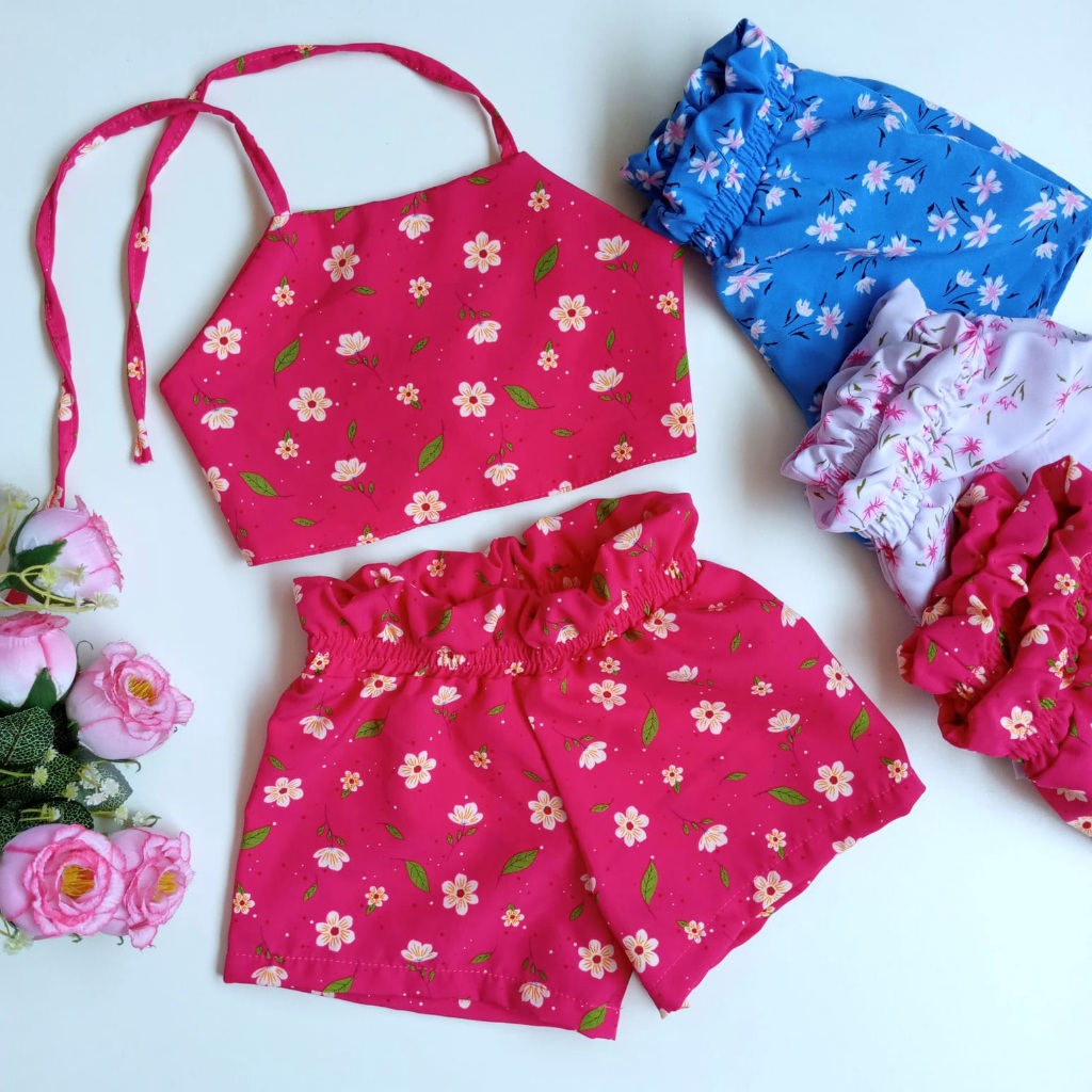 Conjunto Infantil Menina Frente Única  Tecido Crepinho Roupa Criança Feminina