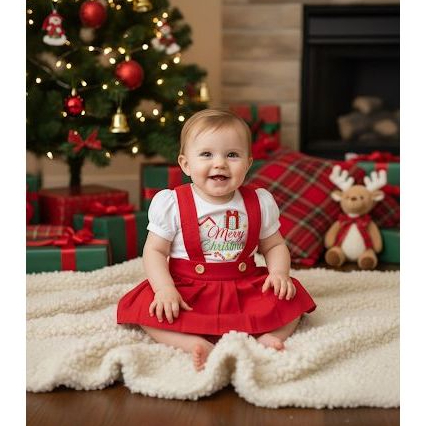 Roupa Infantil Jardineira Suspensório Natal Bebê Menina Coleção 2025 Natalino Moda Infantil