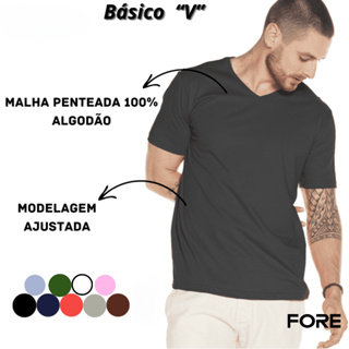 Camiseta Básica V Algodão Premium Lisa 505254-A em Oferta na Shopee