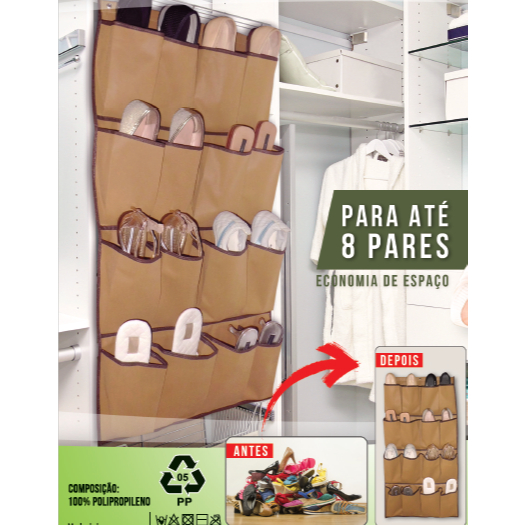 Sapateira de Porta e Parede para 8 ou 10 Pares de Sapato Tênis Calçados Organizados e protegido material  TNT Resistente