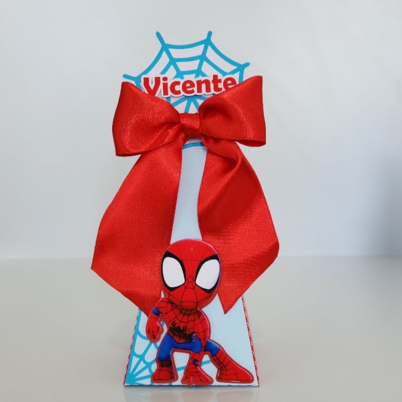 CAIXA PIRÂMIDE C/ APLIQUE 3D PERSONALIZADA HOMEM ARANHA LEMBRANCINHA PARA FESTA INFANTIL ANIVERSÁRIO MENINO