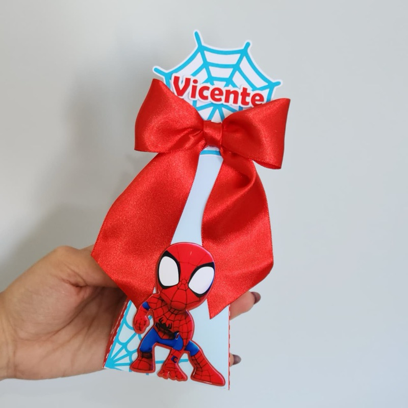 CAIXA PIRÂMIDE C/ APLIQUE 3D PERSONALIZADA HOMEM ARANHA LEMBRANCINHA PARA FESTA INFANTIL ANIVERSÁRIO MENINO