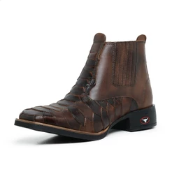 Botina Masculina Country Texana Couro Legitimo Escamado Bico Quadrado