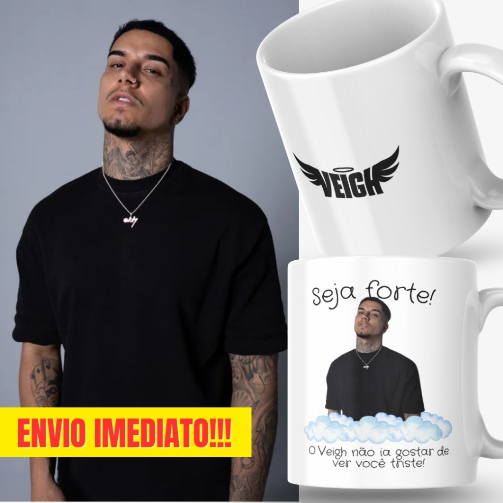 Caneca Xicara Porcelana 325ml Seja Forte Thiago Veigh Fã Fãs Personalizada Presente Decoração Casa