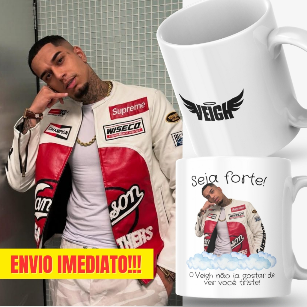Caneca Xicara Porcelana 325ml Seja Forte Thiago Veigh Fã Fãs Personalizada Presente Decoração Casa