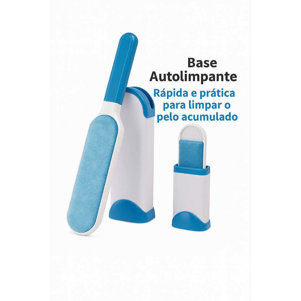 Kit Removedor de Pelos Reutilizável  Escova Grande + Pequena com Base Autolimpante  Sofá, Roupas e Carro