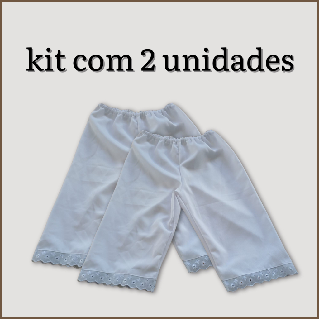 ROUPA DE SANTO KIT COM 2 CALÇOLU BRANCO UMBANDA E CANDOMBLÉ (CALÇOLIN) ADULTO ATÉ O JOELHO TECIDO OXFORD ROUPA DE RAÇÃO