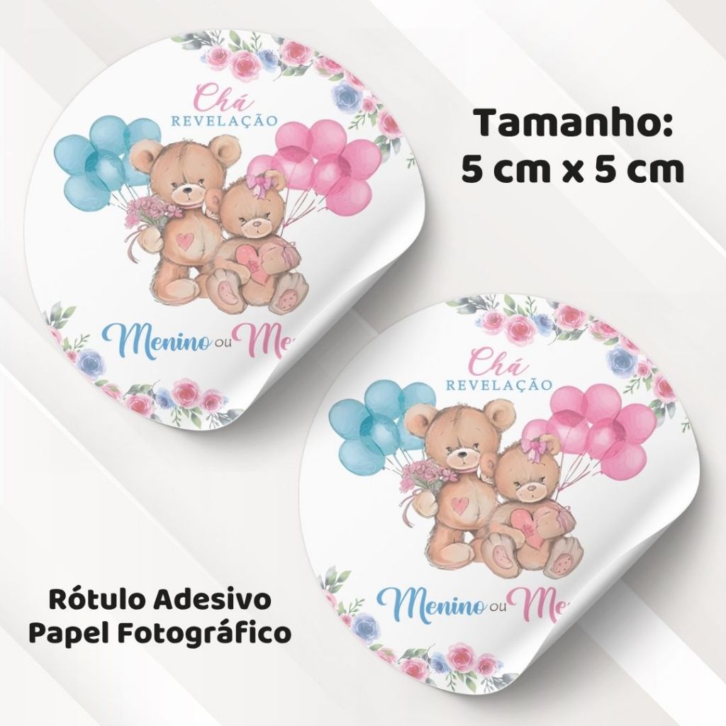 Rótulo Adesivo 5cm CHÁ REVELAÇÃO - Rótulo adesivo URSINHOS AZUL E ROSA
