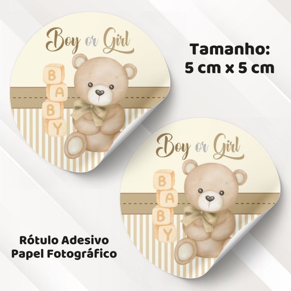 Rótulo Adesivo 5 cm CHÁ REVELAÇÃO URSINHOS NEUTRO | Adesivos Menino ou menina BOY OR GIRL