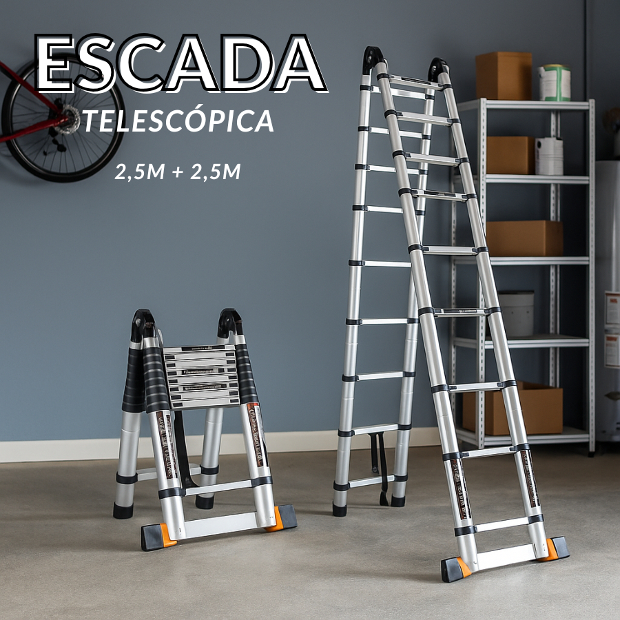 Escada Telescópica Extensível até 5 Metros Dupla Multifuncional em Alumínio Alta Qualidade