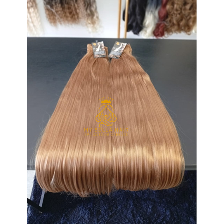 Cabelo Semi Humano Natural Liso Mel Acobreado na Tela 50cm Mega Hair Premium