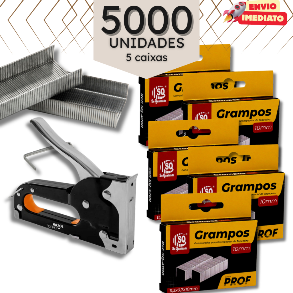 Kit Grampos Galvanizados 10mm Tapeceiro Marcenaria - 2000, 3000, 5000 ou 9000 Grampos