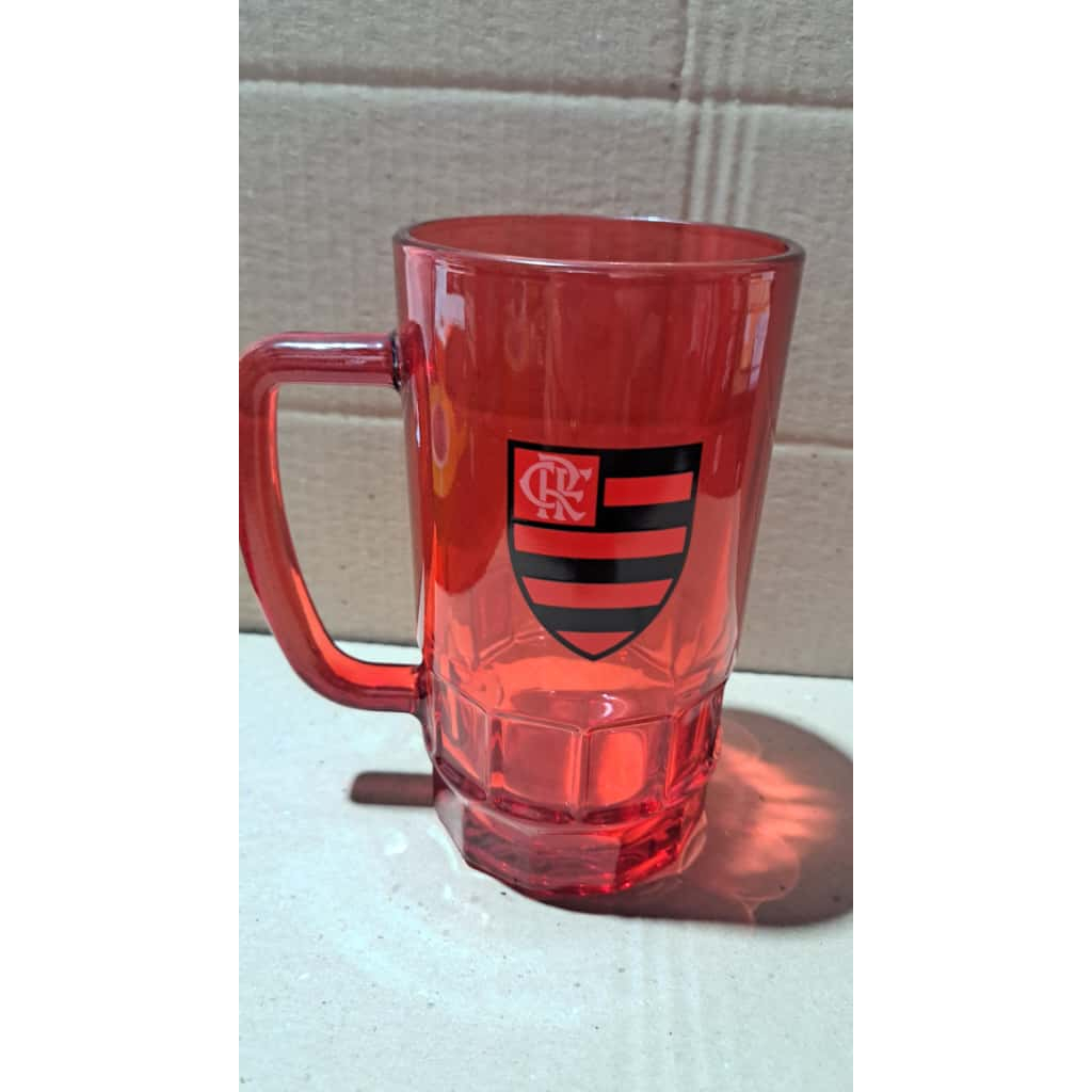 Caneca Vidro Transparente 550ml Flamengo Escudo Brasão Torcedor Oficial Presente - XC3035C-5