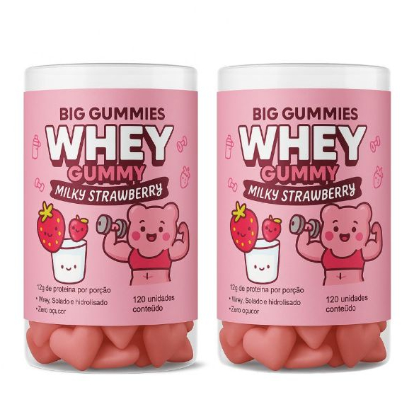Big Gummies Whey Gummy 12g Proteína a Dose 240un Zero Açúcar Performance muscular Bater dose diária