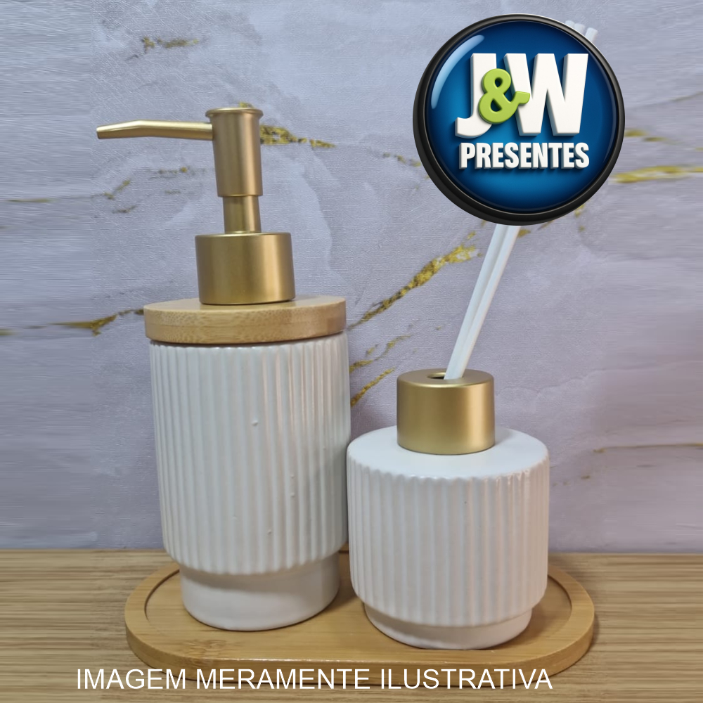 Kit Banheiro Lavabo Conjunto Premium Conjunto Saboneteira + Frasco Difusor + Bandeja Bambu 3 Peças em Oferta na Shopee