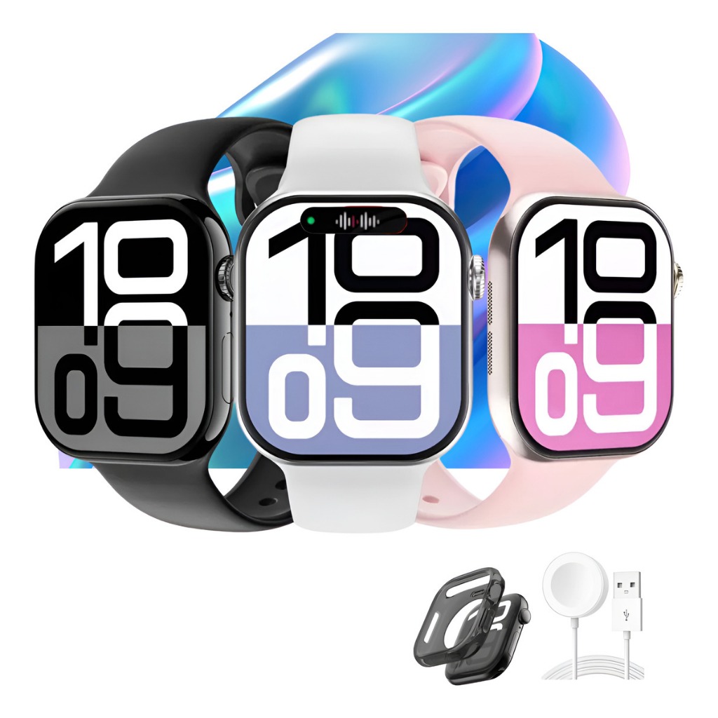 Smartwatch S10 Série 10 X Com Chatgpt - Modelo 2025 - Microwear - Relogio inteligente - Caixa Preta/Pulseira Preta