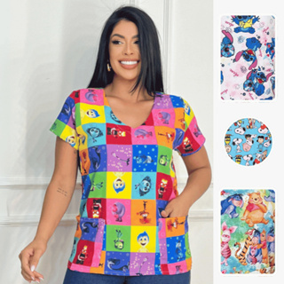 Blusa Bata Scrubs Feminina Estampada Divertidamente Personagens Profissões Pijama Cirúrgico em Oferta na Shopee