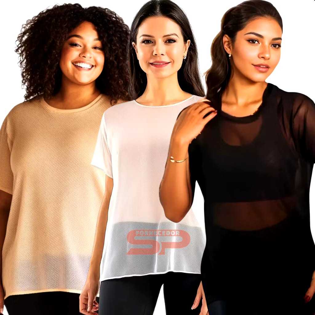 Blusa Academia Plus Size Feminina de Tule Camisa de Treino em Oferta na Shopee