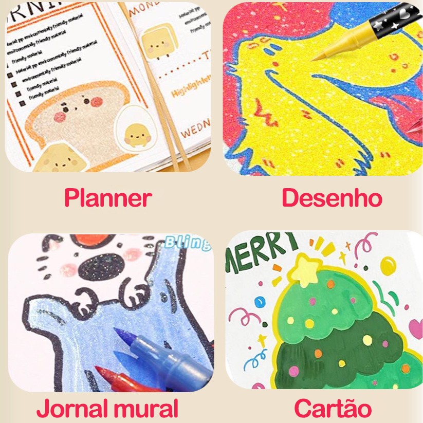 Caneta Marcadora Glitter Dupla Ponta 24/48/72/96 Cores Para Arte Escola Planner Desenho Papelaria · foto 2