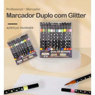 Caneta Marcadora Glitter Dupla Ponta 24/48/72/96 Cores Para Arte Escola Planner Desenho P…