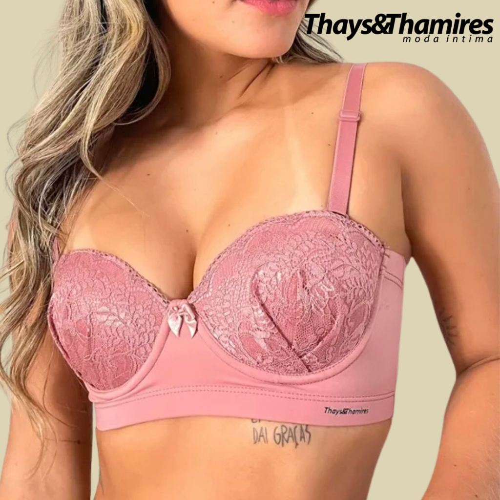 Sutiã Tomara que caia Bege com Renda e Alto Reforço em Cetinete Thays e Thamires  Envio Imediato Pronta Entrega em Oferta na Shopee